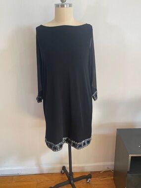 Tiana B. Black Beaded Hem & Cuff Long Sleeve Shift Dress